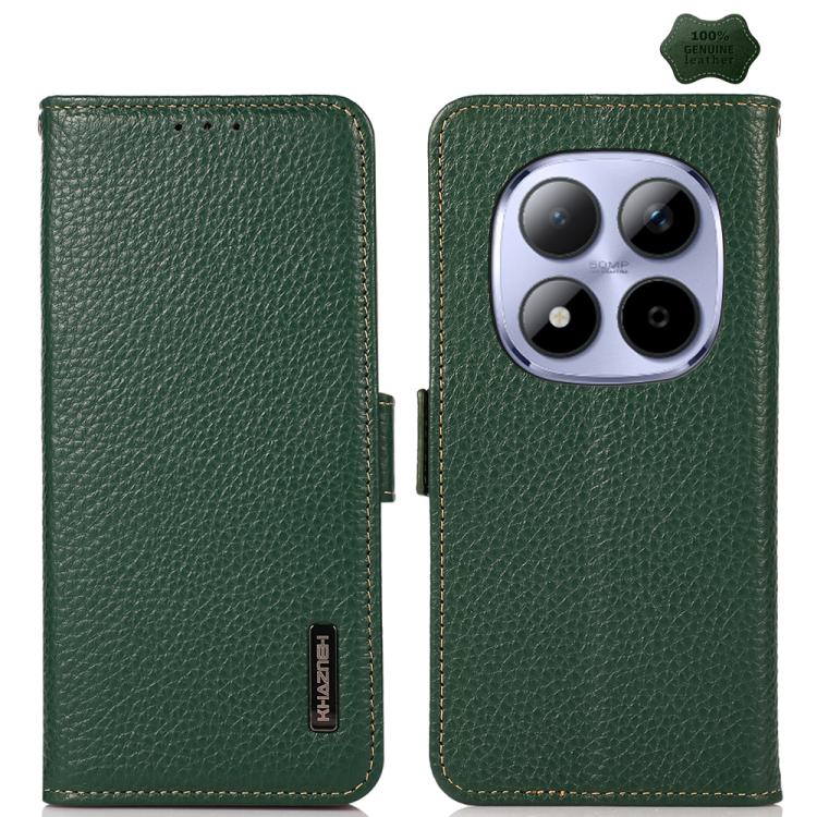 KHAZNEH Side-Magnetic Litchi Genuine Leather RFID Phone Case, For Redmi Note 15 Pro 4G Global 163.2mm, For Redmi K90/Poco F8 Pro, For Redmi Note 15 Pro 5G Global 163.6mm, For Redmi 13x, For Redmi Note 14S 4G, For Redmi Turbo 4 Pro