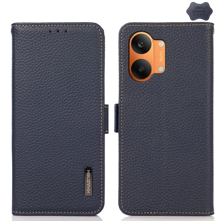 KHAZNEH Side-Magnetic Litchi Genuine Leather RFID Phone Case, For Redmi A7 Pro 171mm / Poco C85x 5G, For Redmi Turbo 5 Max 5G / Poco X8 Pro Max 5G, For Redmi Turbo 5 5G / Poco X8 Pro 5G, For Redmi Note 15 Pro+ 5G Global 163.3mm                         ...
