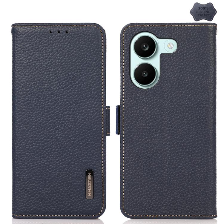 KHAZNEH Side-Magnetic Litchi Genuine Leather RFID Phone Case, For Redmi A7 Pro 171mm / Poco C85x 5G, For Redmi Turbo 5 Max 5G / Poco X8 Pro Max 5G, For Redmi Turbo 5 5G / Poco X8 Pro 5G, For Redmi Note 15 Pro+ 5G Global 163.3mm                         ...