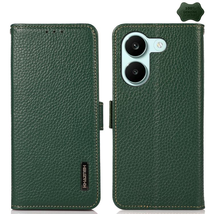 KHAZNEH Side-Magnetic Litchi Genuine Leather RFID Phone Case, For Redmi A7 Pro 171mm / Poco C85x 5G, For Redmi Turbo 5 Max 5G / Poco X8 Pro Max 5G, For Redmi Turbo 5 5G / Poco X8 Pro 5G, For Redmi Note 15 Pro+ 5G Global 163.3mm                         ...
