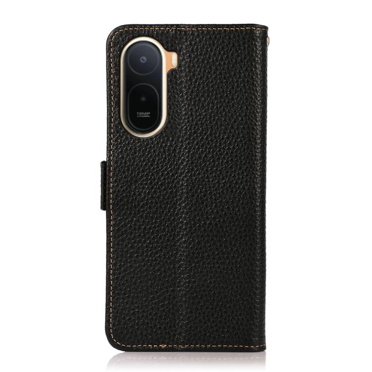 KHAZNEH Side-Magnetic Litchi Genuine Leather RFID Phone Case, For Redmi A7 Pro 171mm / Poco C85x 5G, For Redmi Turbo 5 Max 5G / Poco X8 Pro Max 5G, For Redmi Turbo 5 5G / Poco X8 Pro 5G, For Redmi Note 15 Pro+ 5G Global 163.3mm                         ...