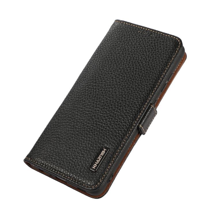 KHAZNEH Side-Magnetic Litchi Genuine Leather RFID Phone Case, For Redmi A7 Pro 171mm / Poco C85x 5G, For Redmi Turbo 5 Max 5G / Poco X8 Pro Max 5G, For Redmi Turbo 5 5G / Poco X8 Pro 5G, For Redmi Note 15 Pro+ 5G Global 163.3mm                         ...