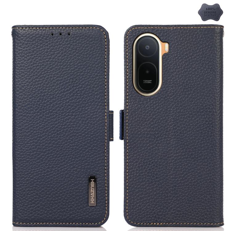 KHAZNEH Side-Magnetic Litchi Genuine Leather RFID Phone Case, For Redmi A7 Pro 171mm / Poco C85x 5G, For Redmi Turbo 5 Max 5G / Poco X8 Pro Max 5G, For Redmi Turbo 5 5G / Poco X8 Pro 5G, For Redmi Note 15 Pro+ 5G Global 163.3mm                         ...