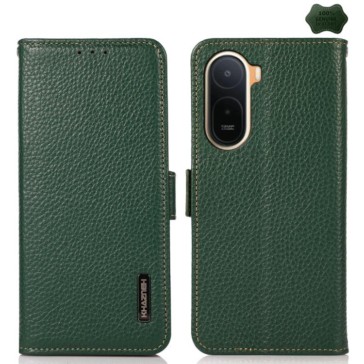 KHAZNEH Side-Magnetic Litchi Genuine Leather RFID Phone Case, For Redmi A7 Pro 171mm / Poco C85x 5G, For Redmi Turbo 5 Max 5G / Poco X8 Pro Max 5G, For Redmi Turbo 5 5G / Poco X8 Pro 5G, For Redmi Note 15 Pro+ 5G Global 163.3mm                         ...