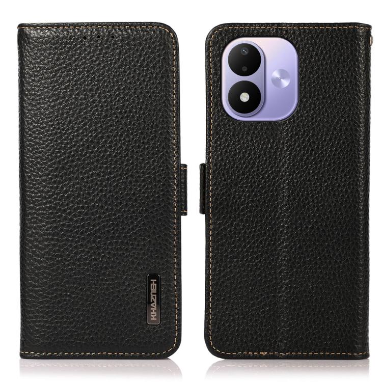 KHAZNEH Side-Magnetic Litchi Genuine Leather RFID Phone Case, For Redmi Note 17 4G Global 169.7mm, For Redmi Note 17 Pro+ 5G Global 163.4mm, For Redmi Note 17 Pro 5G Global 163.5mm, For Redmi K100 Pro Max/Poco F9 Ultra 5G                               ...