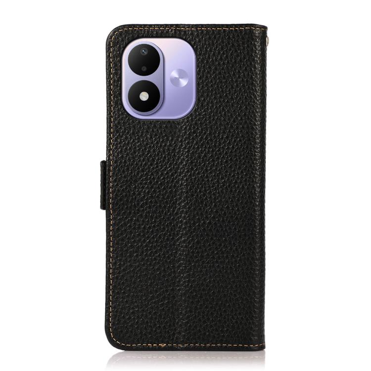KHAZNEH Side-Magnetic Litchi Genuine Leather RFID Phone Case, For Redmi Note 17 4G Global 169.7mm, For Redmi Note 17 Pro+ 5G Global 163.4mm, For Redmi Note 17 Pro 5G Global 163.5mm, For Redmi K100 Pro Max/Poco F9 Ultra 5G                               ...