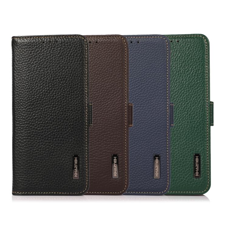 KHAZNEH Side-Magnetic Litchi Genuine Leather RFID Phone Case, For Redmi Note 17 4G Global 169.7mm, For Redmi Note 17 Pro+ 5G Global 163.4mm, For Redmi Note 17 Pro 5G Global 163.5mm, For Redmi K100 Pro Max/Poco F9 Ultra 5G                               ...