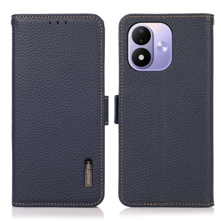 KHAZNEH Side-Magnetic Litchi Genuine Leather RFID Phone Case, For Redmi Note 17 4G Global 169.7mm, For Redmi Note 17 Pro+ 5G Global 163.4mm, For Redmi Note 17 Pro 5G Global 163.5mm, For Redmi K100 Pro Max/Poco F9 Ultra 5G                               ...