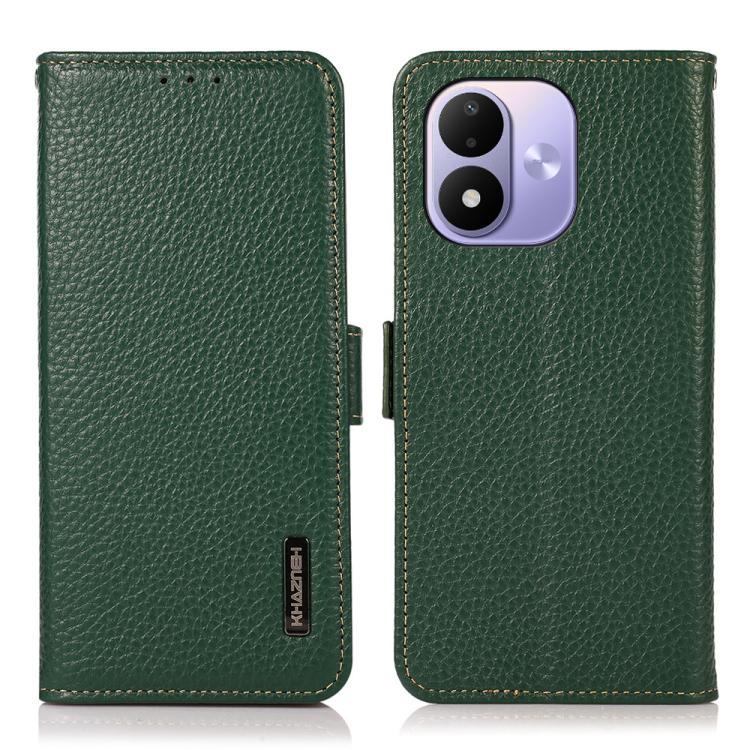 KHAZNEH Side-Magnetic Litchi Genuine Leather RFID Phone Case, For Redmi Note 17 4G Global 169.7mm, For Redmi Note 17 Pro+ 5G Global 163.4mm, For Redmi Note 17 Pro 5G Global 163.5mm, For Redmi K100 Pro Max/Poco F9 Ultra 5G                               ...
