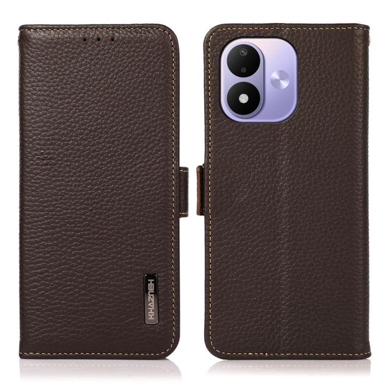 KHAZNEH Side-Magnetic Litchi Genuine Leather RFID Phone Case, For Redmi Note 17 4G Global 169.7mm, For Redmi Note 17 Pro+ 5G Global 163.4mm, For Redmi Note 17 Pro 5G Global 163.5mm, For Redmi K100 Pro Max/Poco F9 Ultra 5G                               ...