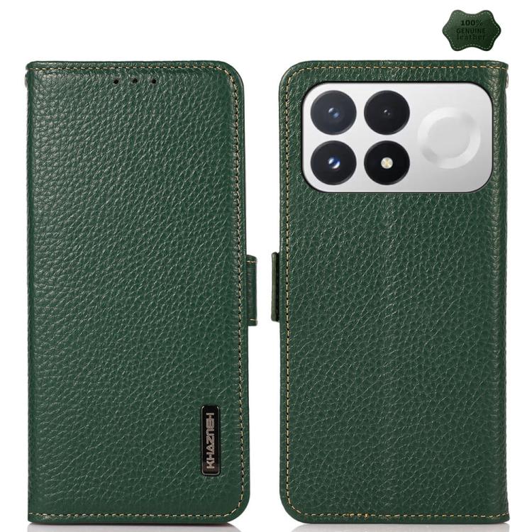KHAZNEH Side-Magnetic Litchi Genuine Leather RFID Phone Case, For Redmi Note 17 4G Global 169.7mm, For Redmi Note 17 Pro+ 5G Global 163.4mm, For Redmi Note 17 Pro 5G Global 163.5mm, For Redmi K100 Pro Max/Poco F9 Ultra 5G                               ...