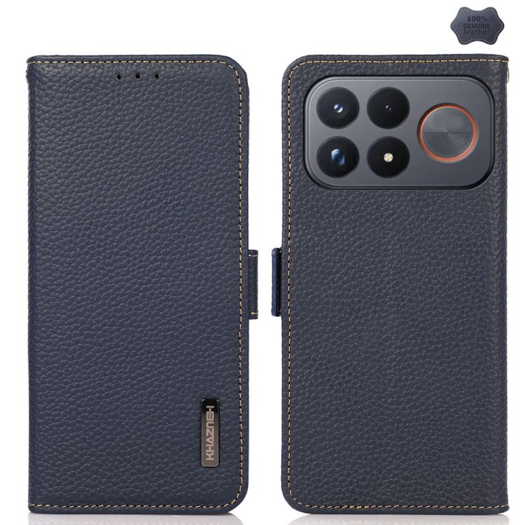 KHAZNEH Side-Magnetic Litchi Genuine Leather RFID Phone Case, For Redmi Note 17 4G Global 169.7mm, For Redmi Note 17 Pro+ 5G Global 163.4mm, For Redmi Note 17 Pro 5G Global 163.5mm, For Redmi K100 Pro Max/Poco F9 Ultra 5G                               ...