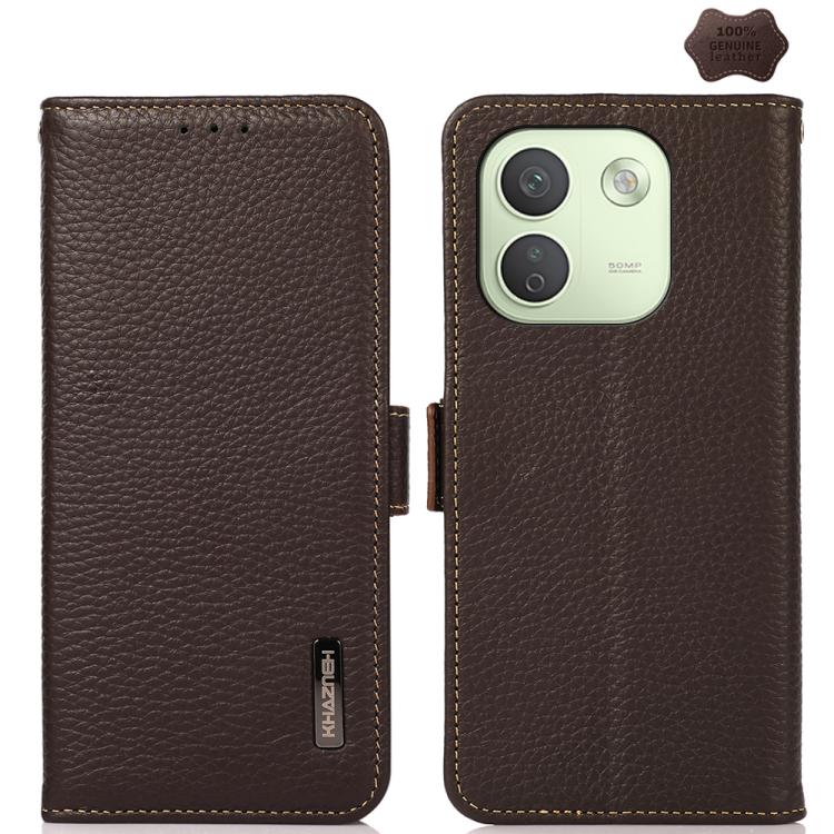 KHAZNEH Side-Magnetic Litchi Genuine Leather RFID Phone Case, For Redmi Note 17 4G Global 169.7mm, For Redmi Note 17 Pro+ 5G Global 163.4mm, For Redmi Note 17 Pro 5G Global 163.5mm, For Redmi K100 Pro Max/Poco F9 Ultra 5G                               ...