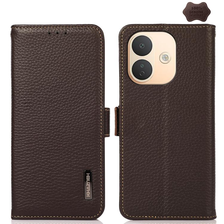 KHAZNEH Side-Magnetic Litchi Genuine Leather RFID Phone Case, For Redmi Note 17 4G Global 169.7mm, For Redmi Note 17 Pro+ 5G Global 163.4mm, For Redmi Note 17 Pro 5G Global 163.5mm, For Redmi K100 Pro Max/Poco F9 Ultra 5G                               ...