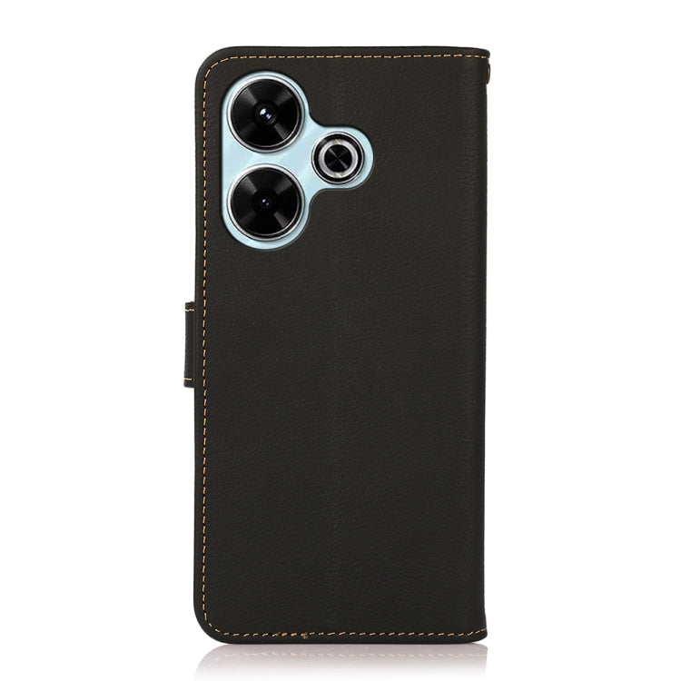 KHAZNEH Custer Texture RFID Genuine Leather Phone Case, For Redmi 13 4G