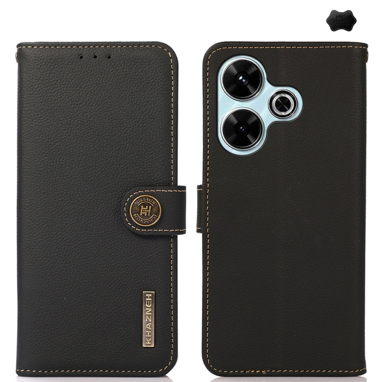 KHAZNEH Custer Texture RFID Genuine Leather Phone Case, For Redmi Turbo 4 Pro, For Redmi Turbo 4, For Redmi Note 14 5G, For Redmi Note 14 Pro 5G, For Redmi 14C 4G, For Redmi 13 4G
