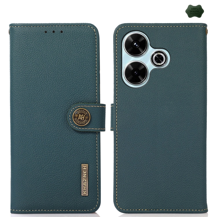 KHAZNEH Custer Texture RFID Genuine Leather Phone Case, For Redmi Turbo 4 Pro, For Redmi Turbo 4, For Redmi Note 14 5G, For Redmi Note 14 Pro 5G, For Redmi 14C 4G, For Redmi 13 4G
