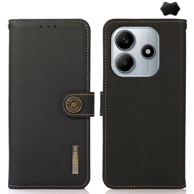 KHAZNEH Custer Texture RFID Genuine Leather Phone Case, For Redmi Turbo 4, For Redmi Note 14 5G, For Redmi Note 14 Pro 5G, For Redmi 14C 4G, For Redmi 13 4G