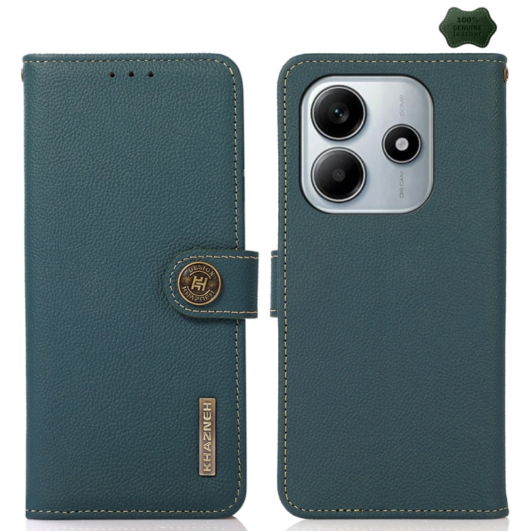 KHAZNEH Custer Texture RFID Genuine Leather Phone Case, For Redmi Note 15 Pro 5G Global 163.6mm, For Redmi 13x, For Redmi Note 14S 4G, For Redmi Turbo 4 Pro, For Redmi Turbo 4, For Redmi Note 14 5G, For Redmi Note 14 Pro 5G, For Redmi 14C 4G