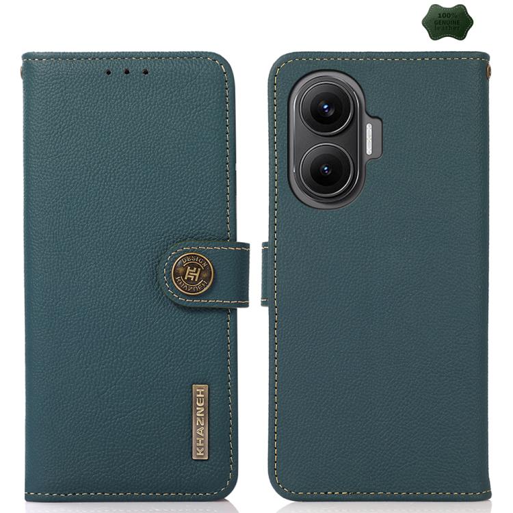 KHAZNEH Custer Texture RFID Genuine Leather Phone Case, For Redmi Note 15 Pro 5G Global 163.6mm, For Redmi 13x, For Redmi Note 14S 4G, For Redmi Turbo 4 Pro, For Redmi Turbo 4, For Redmi Note 14 5G, For Redmi Note 14 Pro 5G, For Redmi 14C 4G