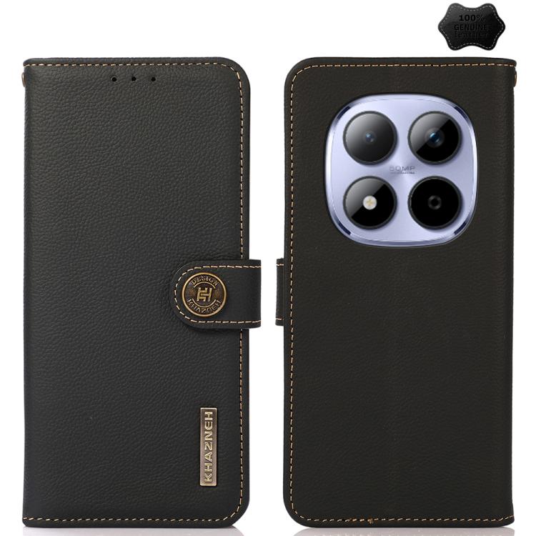 KHAZNEH Custer Texture RFID Genuine Leather Phone Case, For Redmi Note 15 Pro 5G Global 163.6mm, For Redmi 13x, For Redmi Note 14S 4G, For Redmi Turbo 4 Pro, For Redmi Turbo 4, For Redmi Note 14 5G, For Redmi Note 14 Pro 5G, For Redmi 14C 4G