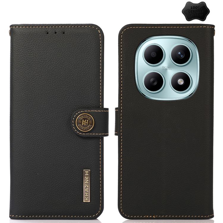 KHAZNEH Custer Texture RFID Genuine Leather Phone Case, For Redmi A7 Pro 171mm / Poco C85x 5G, For Redmi Turbo 5 Max / Poco X8 Pro Max, For Redmi Turbo 5 5G / Poco X8 Pro 5G, For Redmi Note 15 Pro+ 5G Global 163.3mm, For Redmi Note 15 5G Global 164mm  ...