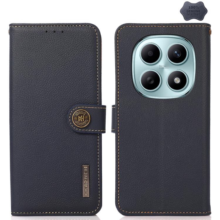 KHAZNEH Custer Texture RFID Genuine Leather Phone Case, For Redmi A7 Pro 171mm / Poco C85x 5G, For Redmi Turbo 5 Max / Poco X8 Pro Max, For Redmi Turbo 5 5G / Poco X8 Pro 5G, For Redmi Note 15 Pro+ 5G Global 163.3mm, For Redmi Note 15 5G Global 164mm  ...