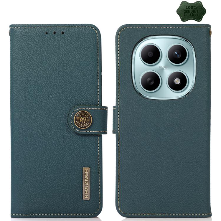 KHAZNEH Custer Texture RFID Genuine Leather Phone Case, For Redmi A7 Pro 171mm / Poco C85x 5G, For Redmi Turbo 5 Max / Poco X8 Pro Max, For Redmi Turbo 5 5G / Poco X8 Pro 5G, For Redmi Note 15 Pro+ 5G Global 163.3mm, For Redmi Note 15 5G Global 164mm  ...
