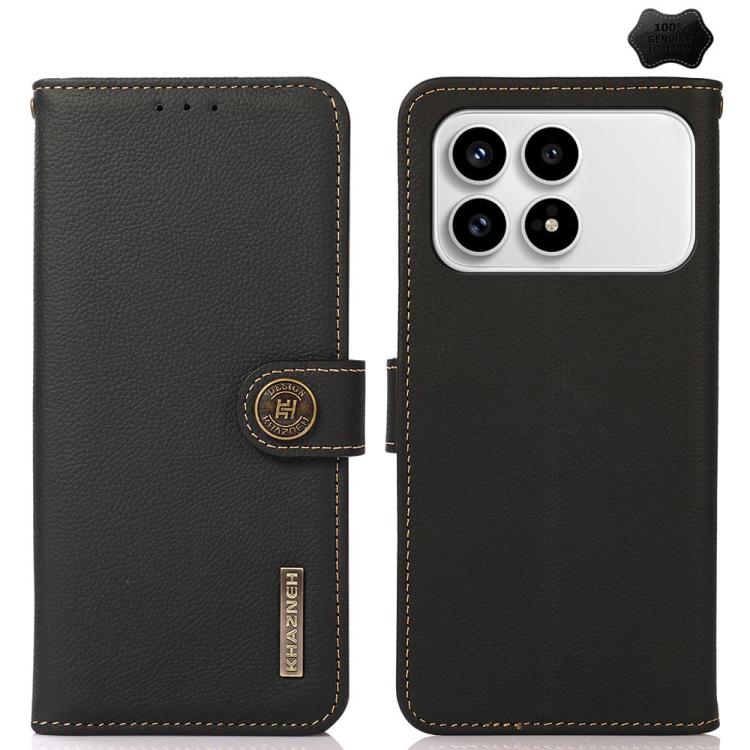 KHAZNEH Custer Texture RFID Genuine Leather Phone Case, For Redmi Note 15 Pro+ 5G Global 163.3mm, For Redmi Note 15 5G Global 164mm, For Redmi K90 Pro Max/Poco F8 Ultra, For Redmi Note 15 Pro 4G Global 163.2mm, For Redmi K90/Poco F8 Pro