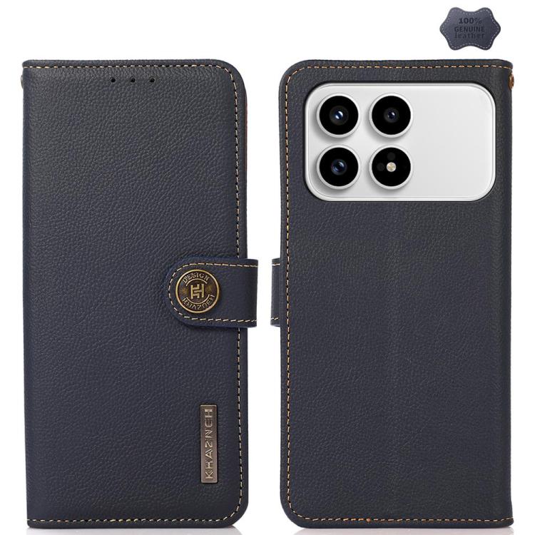 KHAZNEH Custer Texture RFID Genuine Leather Phone Case, For Redmi Note 15 Pro+ 5G Global 163.3mm, For Redmi Note 15 5G Global 164mm, For Redmi K90 Pro Max/Poco F8 Ultra, For Redmi Note 15 Pro 4G Global 163.2mm, For Redmi K90/Poco F8 Pro