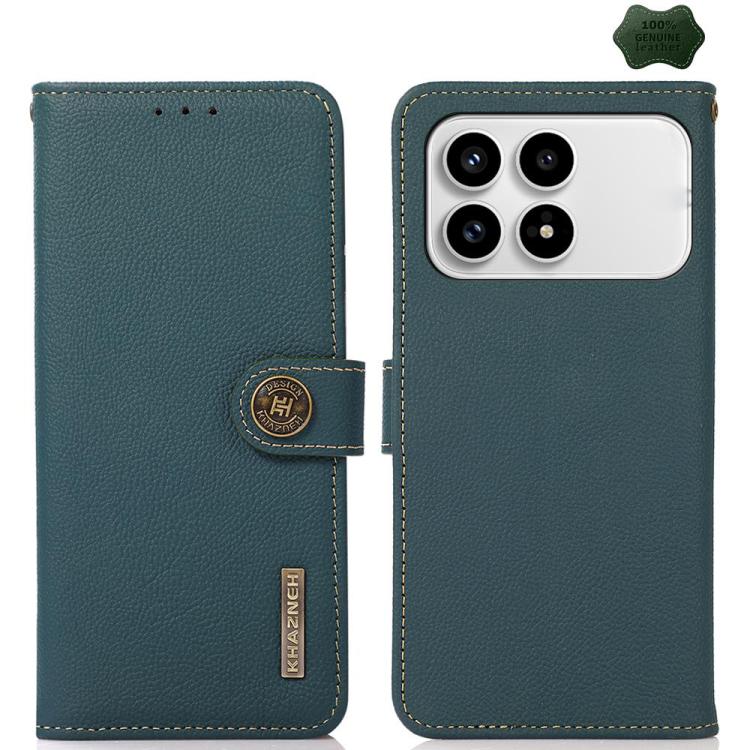 KHAZNEH Custer Texture RFID Genuine Leather Phone Case, For Redmi Note 15 Pro+ 5G Global 163.3mm, For Redmi Note 15 5G Global 164mm, For Redmi K90 Pro Max/Poco F8 Ultra, For Redmi Note 15 Pro 4G Global 163.2mm, For Redmi K90/Poco F8 Pro