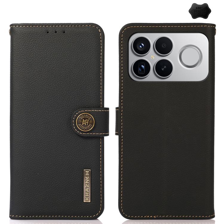 KHAZNEH Custer Texture RFID Genuine Leather Phone Case, For Redmi K90 Pro Max/Poco F8 Ultra, For Redmi K90/Poco F8 Pro, For Redmi Note 15 Pro+ 5G Global 163.3mm, For Redmi Note 15 Pro 5G Global 163.6mm, For Redmi Note 15 5G Global 164mm, For Redmi 13x�...