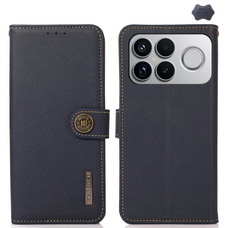 KHAZNEH Custer Texture RFID Genuine Leather Phone Case, For Redmi A7 Pro 171mm / Poco C85x 5G, For Redmi Turbo 5 Max / Poco X8 Pro Max, For Redmi Turbo 5 5G / Poco X8 Pro 5G, For Redmi Note 15 Pro+ 5G Global 163.3mm, For Redmi Note 15 5G Global 164mm  ...