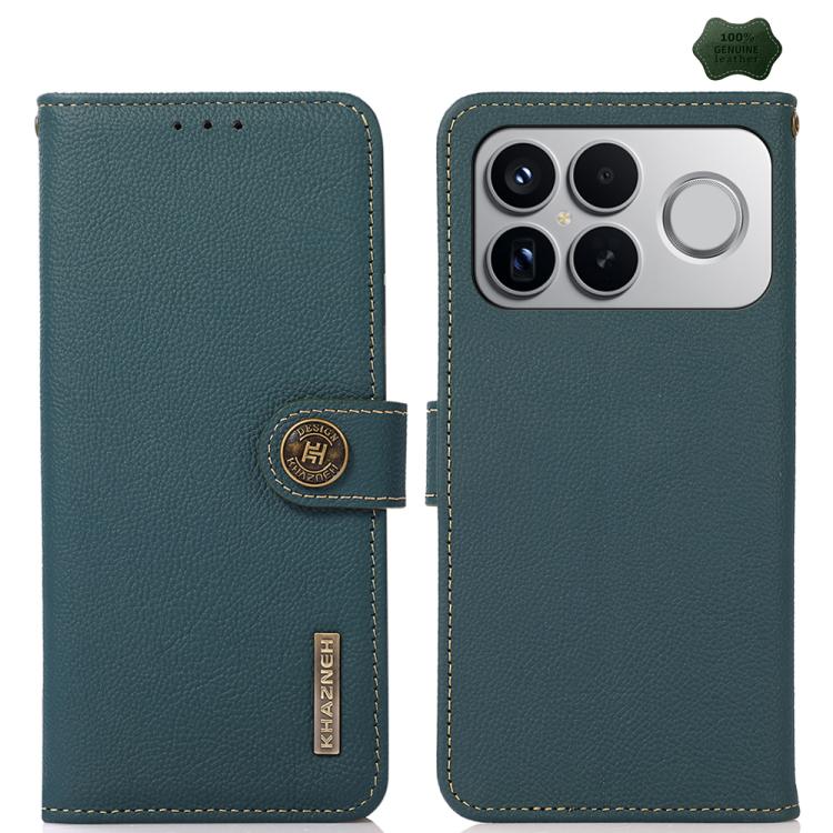 KHAZNEH Custer Texture RFID Genuine Leather Phone Case, For Redmi A7 Pro 171mm / Poco C85x 5G, For Redmi Turbo 5 Max / Poco X8 Pro Max, For Redmi Turbo 5 5G / Poco X8 Pro 5G, For Redmi Note 15 Pro+ 5G Global 163.3mm, For Redmi Note 15 5G Global 164mm  ...