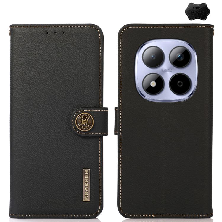 KHAZNEH Custer Texture RFID Genuine Leather Phone Case, For Redmi A7 Pro 171mm / Poco C85x 5G, For Redmi Turbo 5 Max / Poco X8 Pro Max, For Redmi Turbo 5 5G / Poco X8 Pro 5G, For Redmi Note 15 Pro+ 5G Global 163.3mm, For Redmi Note 15 5G Global 164mm  ...