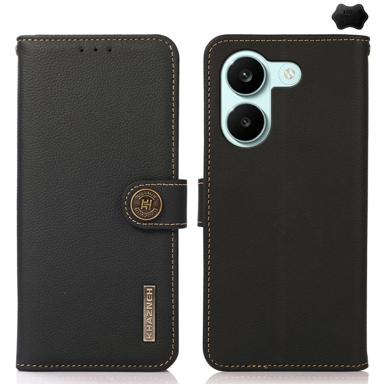 KHAZNEH Custer Texture RFID Genuine Leather Phone Case, For Redmi Note 17 4G Global 169.7mm, For Redmi Note 17 Pro+ 5G Global 163.4mm, For Redmi Note 17 Pro 5G Global 163.5mm, For Redmi K100 Pro Max/Poco F9 Ultra 5G, For Redmi K100 Pro 5G/Poco F9 Pro 5...