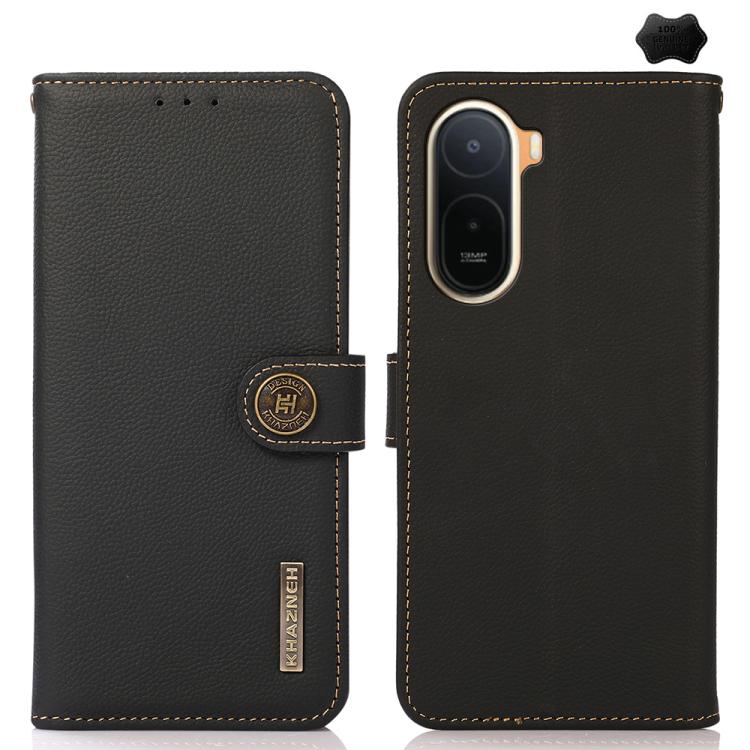 KHAZNEH Custer Texture RFID Genuine Leather Phone Case, For Redmi Note 17 4G Global 169.7mm, For Redmi Note 17 Pro+ 5G Global 163.4mm, For Redmi Note 17 Pro 5G Global 163.5mm, For Redmi K100 Pro Max/Poco F9 Ultra 5G, For Redmi K100 Pro 5G/Poco F9 Pro 5...