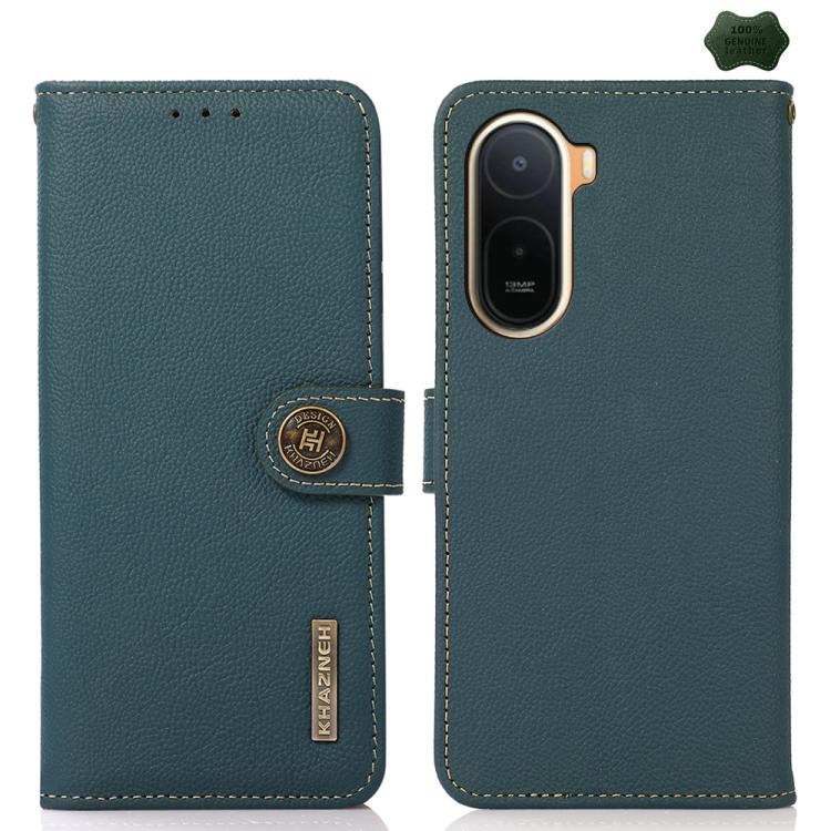 KHAZNEH Custer Texture RFID Genuine Leather Phone Case, For Redmi A7 Pro 171mm / Poco C85x 5G, For Redmi Turbo 5 Max / Poco X8 Pro Max, For Redmi Turbo 5 5G / Poco X8 Pro 5G, For Redmi Note 15 Pro+ 5G Global 163.3mm, For Redmi Note 15 5G Global 164mm  ...