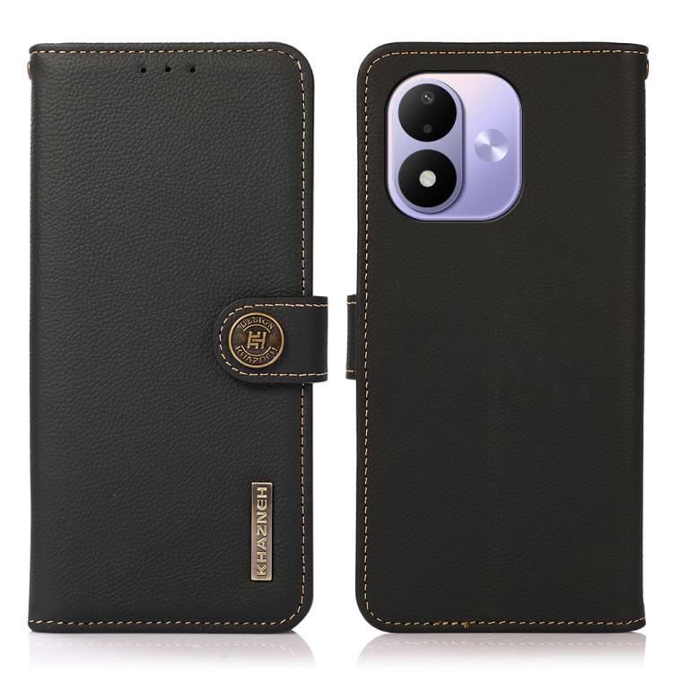 KHAZNEH Custer Texture RFID Genuine Leather Phone Case, For Redmi Note 17 4G Global 169.7mm, For Redmi Note 17 Pro+ 5G Global 163.4mm, For Redmi Note 17 Pro 5G Global 163.5mm, For Redmi K100 Pro Max/Poco F9 Ultra 5G, For Redmi K100 Pro 5G/Poco F9 Pro 5...