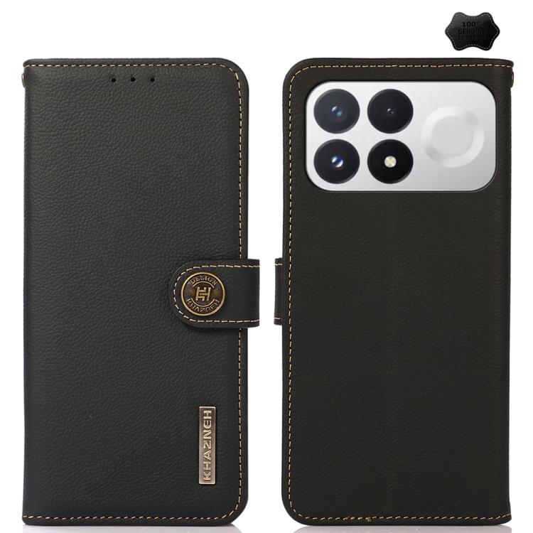 KHAZNEH Custer Texture RFID Genuine Leather Phone Case, For Redmi Note 17 4G Global 169.7mm, For Redmi Note 17 Pro+ 5G Global 163.4mm, For Redmi Note 17 Pro 5G Global 163.5mm, For Redmi K100 Pro Max/Poco F9 Ultra 5G, For Redmi K100 Pro 5G/Poco F9 Pro 5...