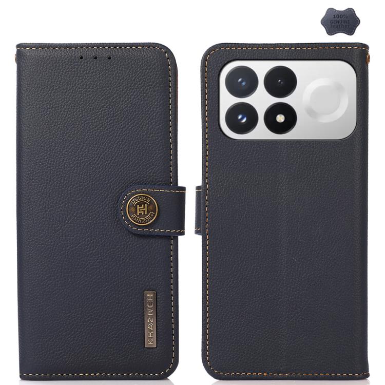 KHAZNEH Custer Texture RFID Genuine Leather Phone Case, For Redmi Note 17 4G Global 169.7mm, For Redmi Note 17 Pro+ 5G Global 163.4mm, For Redmi Note 17 Pro 5G Global 163.5mm, For Redmi K100 Pro Max/Poco F9 Ultra 5G, For Redmi K100 Pro 5G/Poco F9 Pro 5...