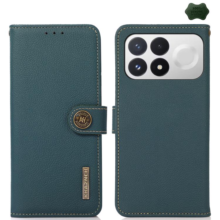 KHAZNEH Custer Texture RFID Genuine Leather Phone Case, For Redmi Note 17 4G Global 169.7mm, For Redmi Note 17 Pro+ 5G Global 163.4mm, For Redmi Note 17 Pro 5G Global 163.5mm, For Redmi K100 Pro Max/Poco F9 Ultra 5G, For Redmi K100 Pro 5G/Poco F9 Pro 5...