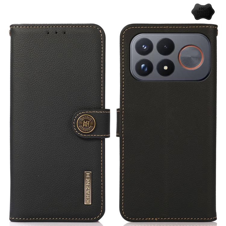 KHAZNEH Custer Texture RFID Genuine Leather Phone Case, For Redmi Note 17 4G Global 169.7mm, For Redmi Note 17 Pro+ 5G Global 163.4mm, For Redmi Note 17 Pro 5G Global 163.5mm, For Redmi K100 Pro Max/Poco F9 Ultra 5G, For Redmi K100 Pro 5G/Poco F9 Pro 5...