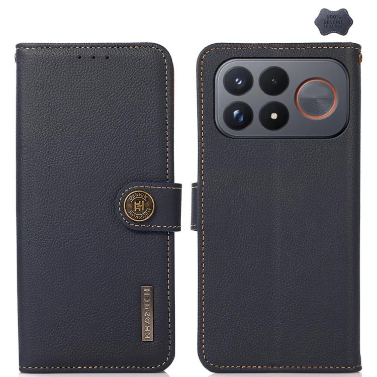 KHAZNEH Custer Texture RFID Genuine Leather Phone Case, For Redmi Note 17 4G Global 169.7mm, For Redmi Note 17 Pro+ 5G Global 163.4mm, For Redmi Note 17 Pro 5G Global 163.5mm, For Redmi K100 Pro Max/Poco F9 Ultra 5G, For Redmi K100 Pro 5G/Poco F9 Pro 5...