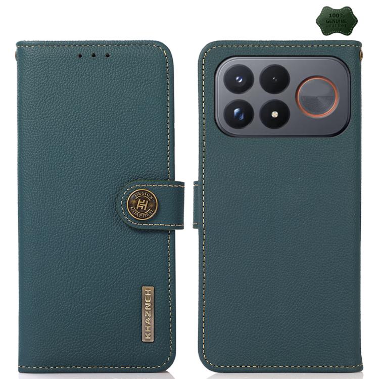 KHAZNEH Custer Texture RFID Genuine Leather Phone Case, For Redmi Note 17 4G Global 169.7mm, For Redmi Note 17 Pro+ 5G Global 163.4mm, For Redmi Note 17 Pro 5G Global 163.5mm, For Redmi K100 Pro Max/Poco F9 Ultra 5G, For Redmi K100 Pro 5G/Poco F9 Pro 5...