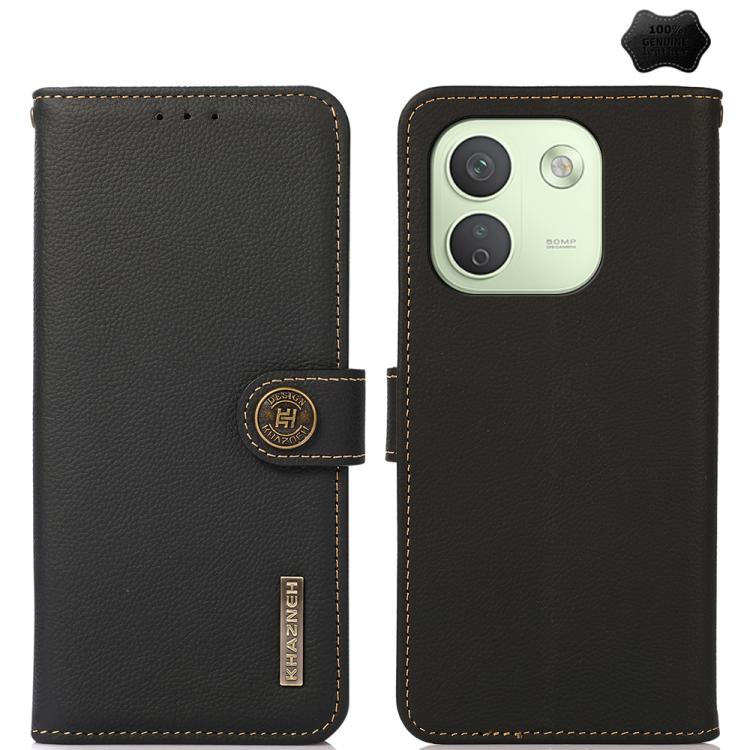 KHAZNEH Custer Texture RFID Genuine Leather Phone Case, For Redmi Note 17 4G Global 169.7mm, For Redmi Note 17 Pro+ 5G Global 163.4mm, For Redmi Note 17 Pro 5G Global 163.5mm, For Redmi K100 Pro Max/Poco F9 Ultra 5G, For Redmi K100 Pro 5G/Poco F9 Pro 5...