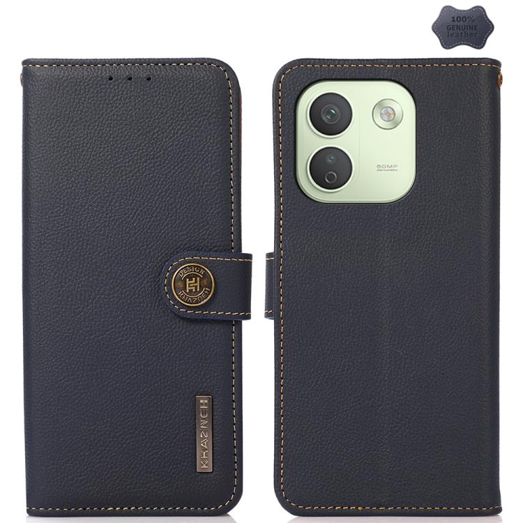 KHAZNEH Custer Texture RFID Genuine Leather Phone Case, For Redmi Note 17 4G Global 169.7mm, For Redmi Note 17 Pro+ 5G Global 163.4mm, For Redmi Note 17 Pro 5G Global 163.5mm, For Redmi K100 Pro Max/Poco F9 Ultra 5G, For Redmi K100 Pro 5G/Poco F9 Pro 5...