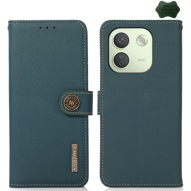 KHAZNEH Custer Texture RFID Genuine Leather Phone Case, For Redmi Note 17 4G Global 169.7mm, For Redmi Note 17 Pro+ 5G Global 163.4mm, For Redmi Note 17 Pro 5G Global 163.5mm, For Redmi K100 Pro Max/Poco F9 Ultra 5G, For Redmi K100 Pro 5G/Poco F9 Pro 5...