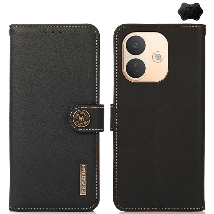 KHAZNEH Custer Texture RFID Genuine Leather Phone Case, For Redmi Note 17 4G Global 169.7mm, For Redmi Note 17 Pro+ 5G Global 163.4mm, For Redmi Note 17 Pro 5G Global 163.5mm, For Redmi K100 Pro Max/Poco F9 Ultra 5G, For Redmi K100 Pro 5G/Poco F9 Pro 5...