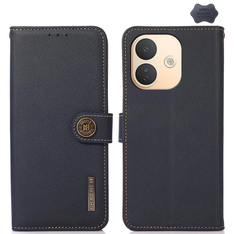 KHAZNEH Custer Texture RFID Genuine Leather Phone Case, For Redmi Note 17 4G Global 169.7mm, For Redmi Note 17 Pro+ 5G Global 163.4mm, For Redmi Note 17 Pro 5G Global 163.5mm, For Redmi K100 Pro Max/Poco F9 Ultra 5G, For Redmi K100 Pro 5G/Poco F9 Pro 5...